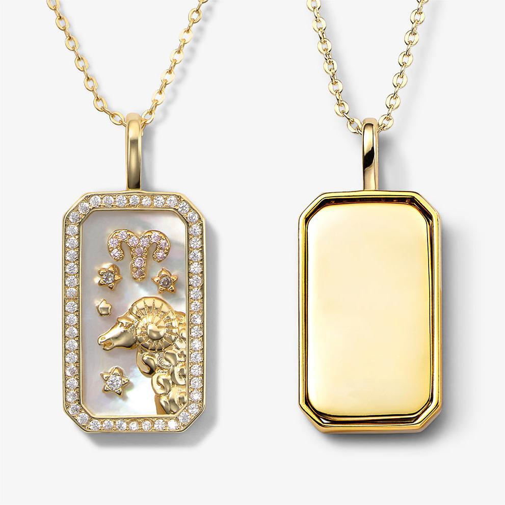 Wholesale of Twelve Constellations Art Retro Style Square Bronze Necklaces